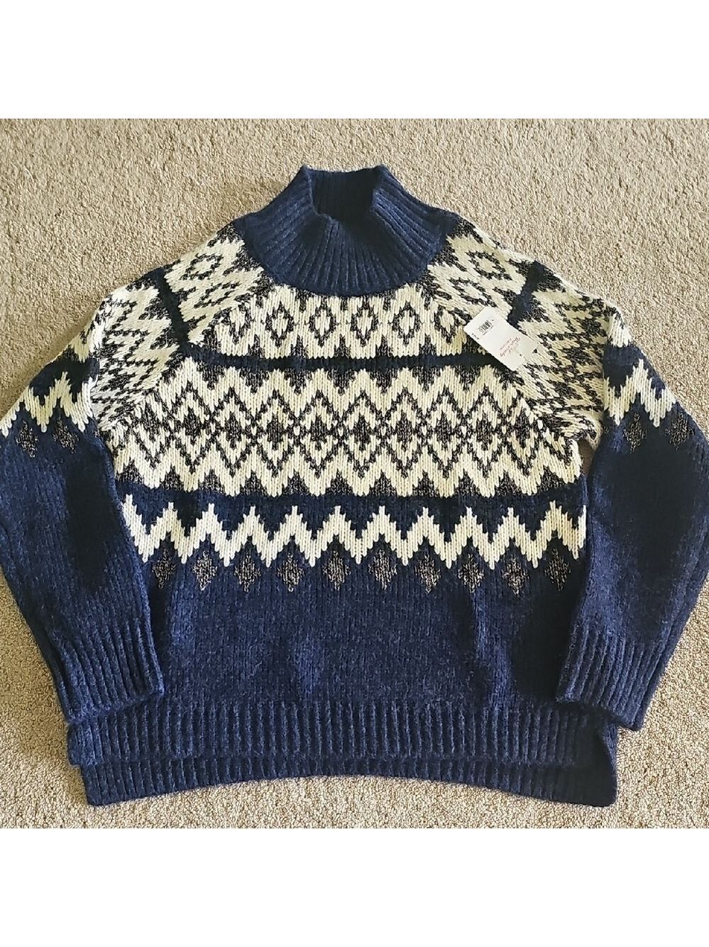 Lucky Brand Navy and Cream Turtleneck Sweater